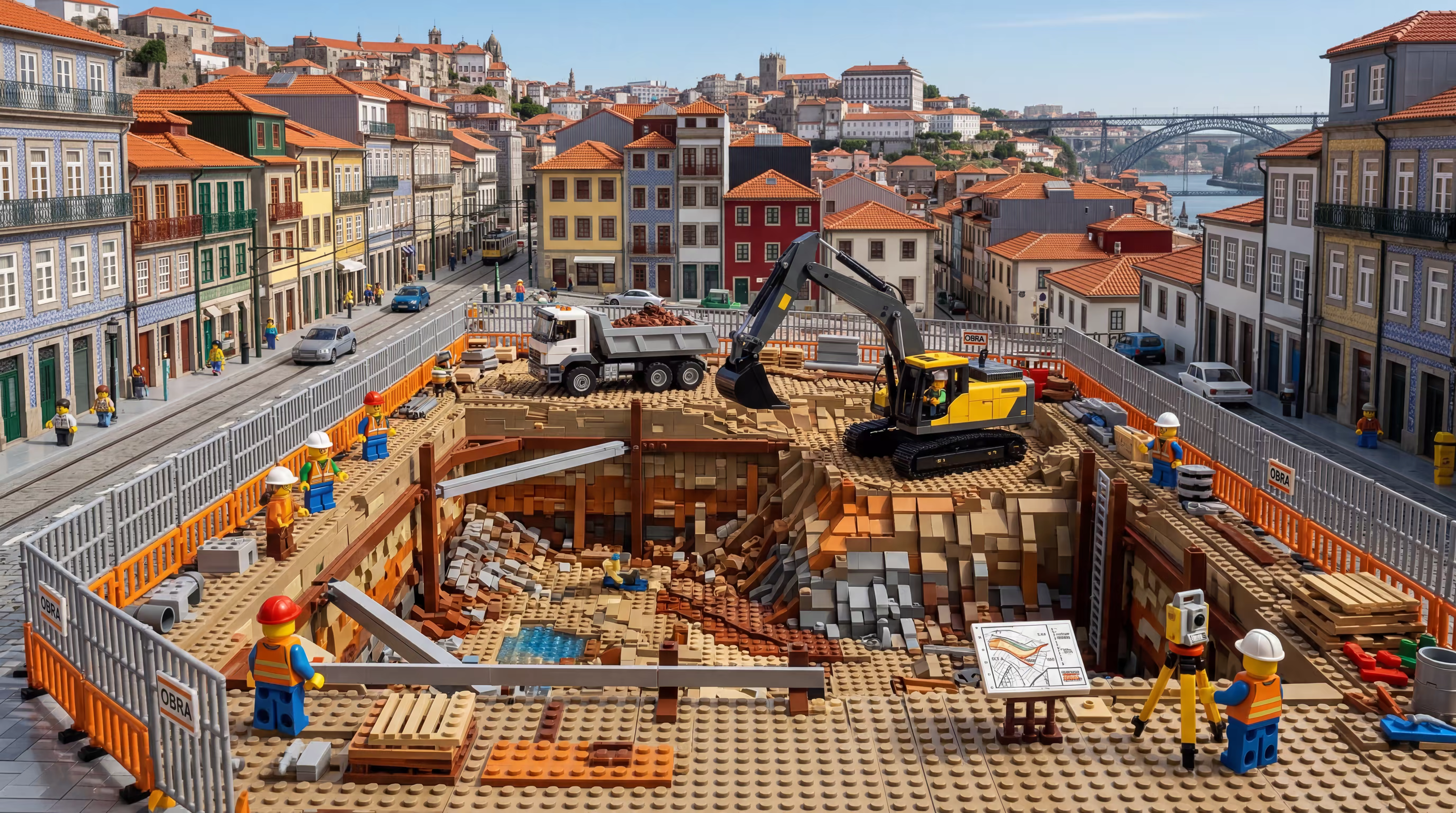 Frente de construção urbana com escavação ativa, cenário em que avaliação prévia de solos evita atrasos e custos extra.